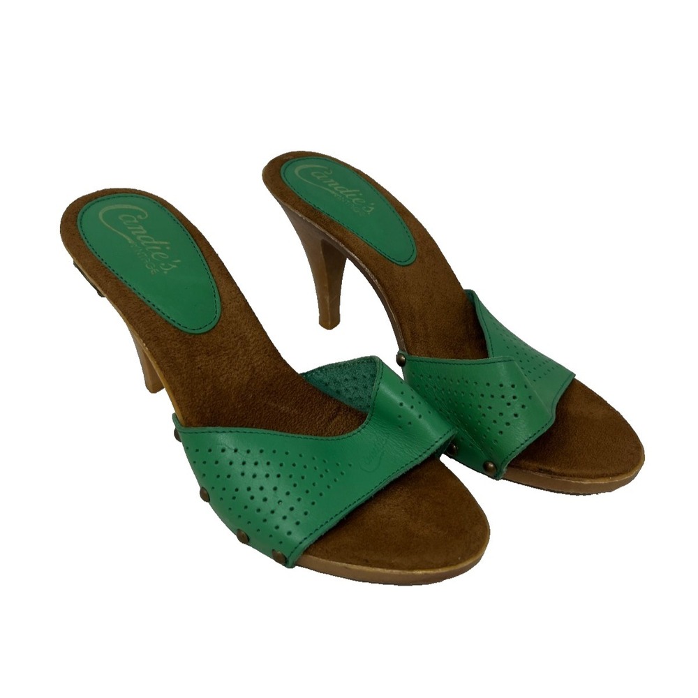 Candie's Green and Brown Slip-On High Heel Mules